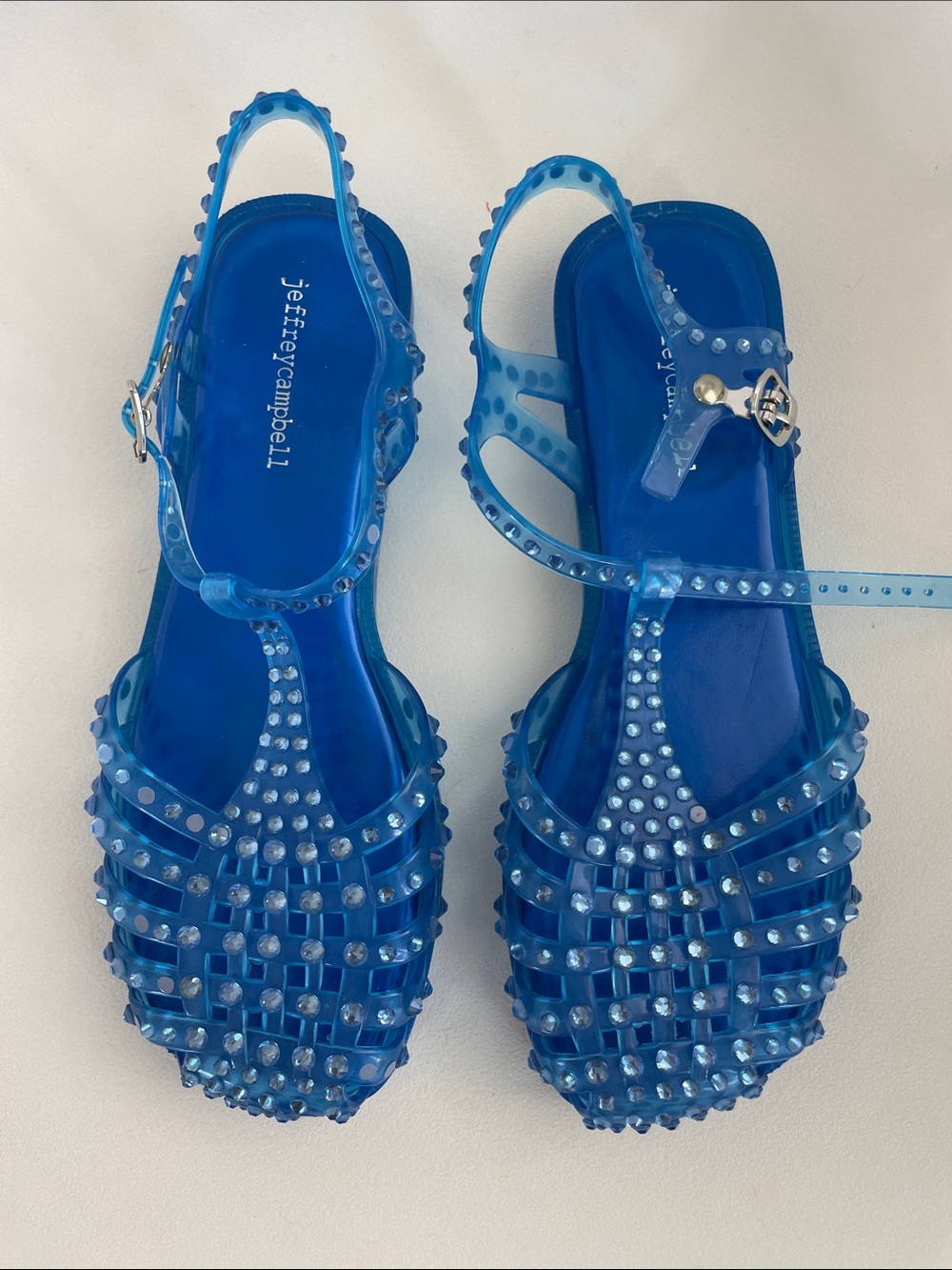 Jeffrey Campbell Bright Blue Studded Jelly Slingback Sandals size 8